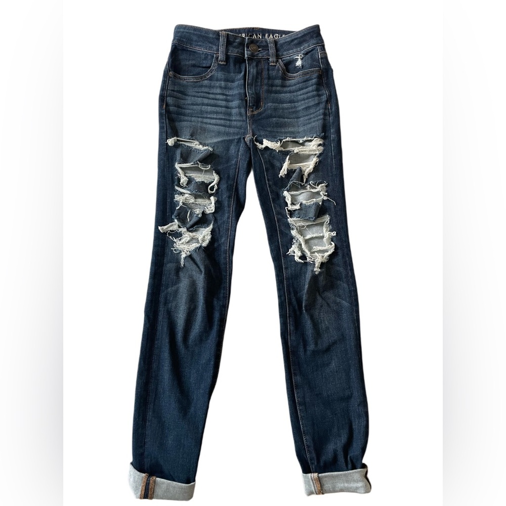 American Eagle Outfitters Women’s Ripped Dark Blue Skinny Jeans